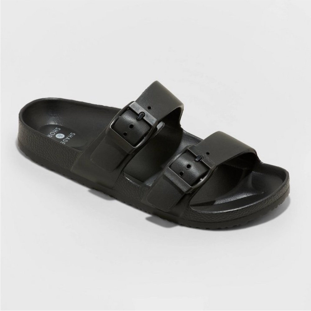 Women’s Naida Eva two band footbed slide sandal black shade shore NWT